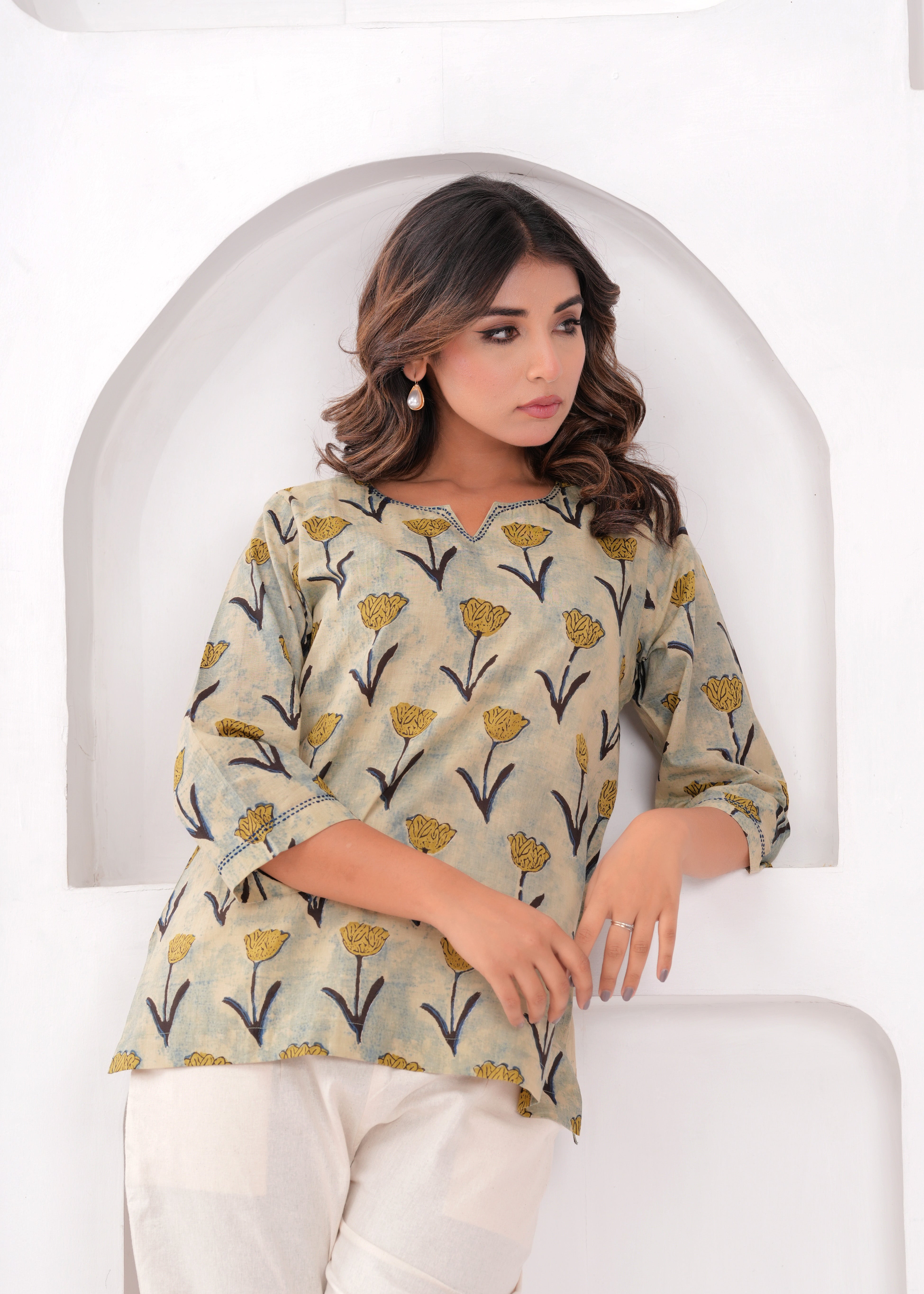 Ivory Printed Cotton Top